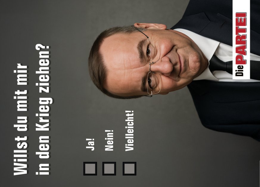 Postkarte: Willst du mit mir in den Krieg ziehen?