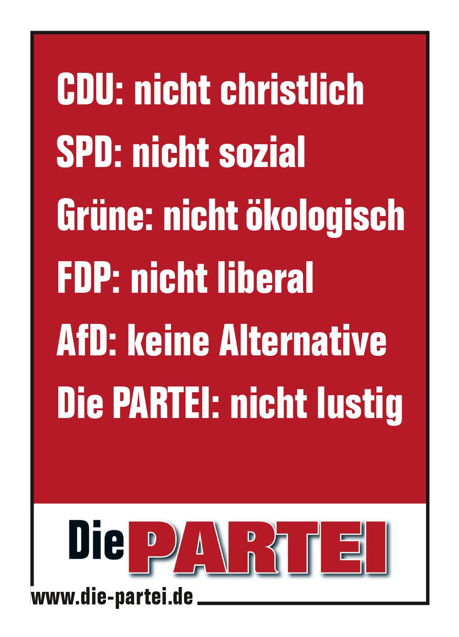 50 Aufkleber "Die PARTEI: nicht lustig" (DIN A7)