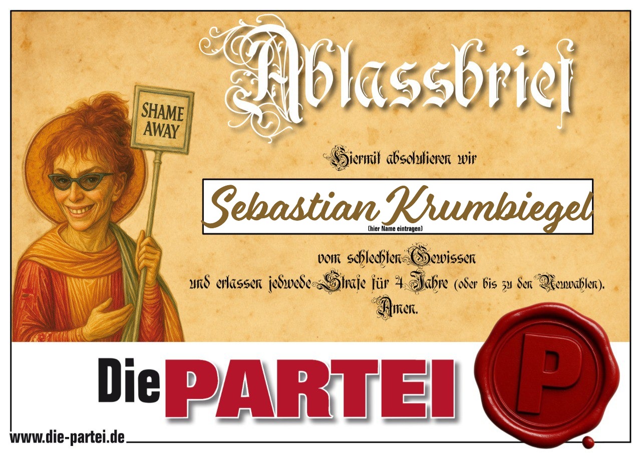 Der "Shame Away" Ablassbrief